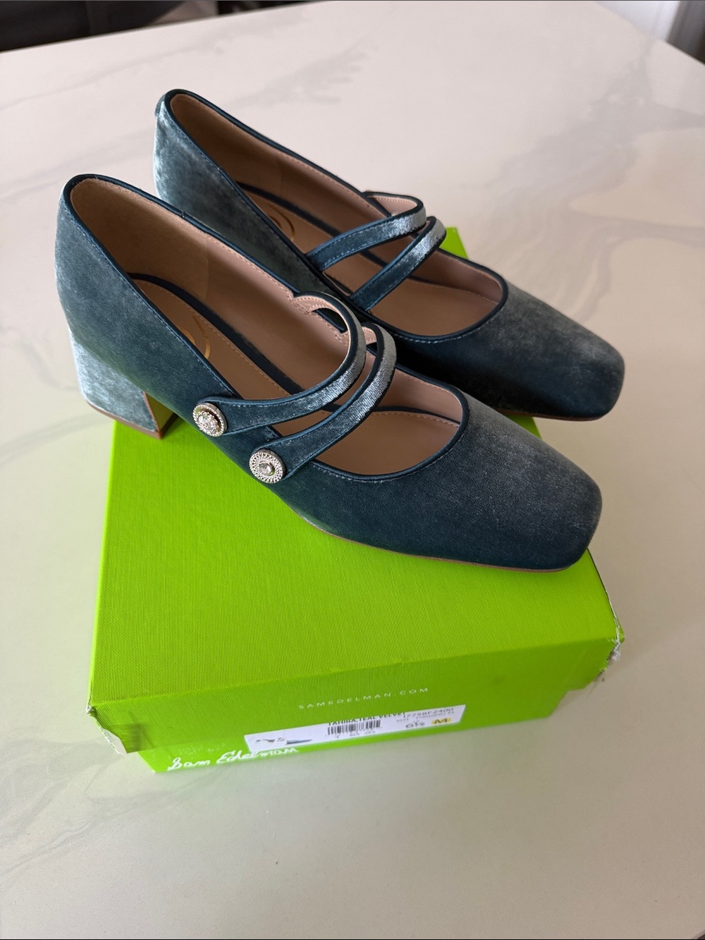 Sam Edelman Velvet Mary Jane Pumps in Teal Blue - Picture 6 of 6